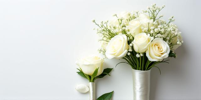 純白のウェディングブーケとブートニア