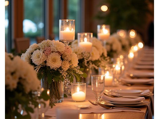 豪華な結婚式の装花とキャンドル